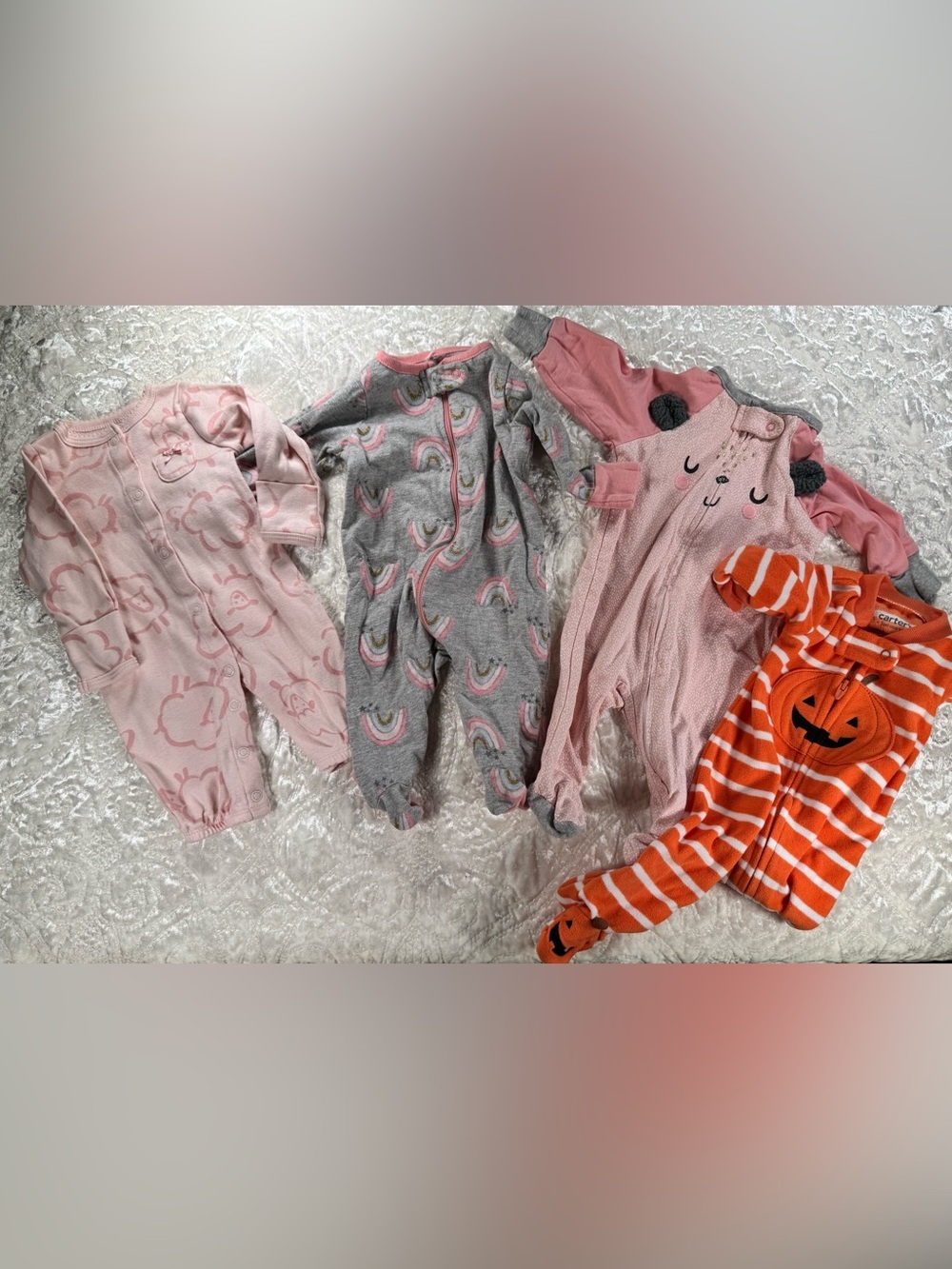 Carter's & Gerber Gray and Pink Rainbow Footed One-Piece NNW